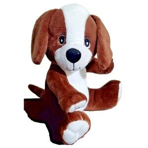 Brown & White Puppy Dog Plush Embroidered Eyes Progressive Plush Clane 10" Soft